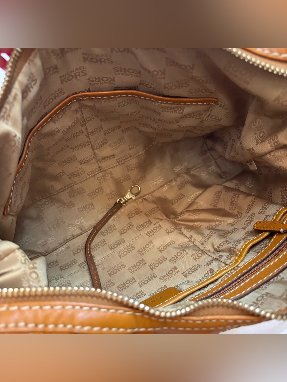 Vintage Michael Kors Astor Cognac Pebbled Leather Studded Hobo Shoulder Bag - Picture 8 of 9